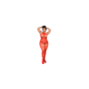 Bodystocking grande taille en résille rouge à motif cœur, orné de strass, ouvert à l’entrejambe - Mapalé